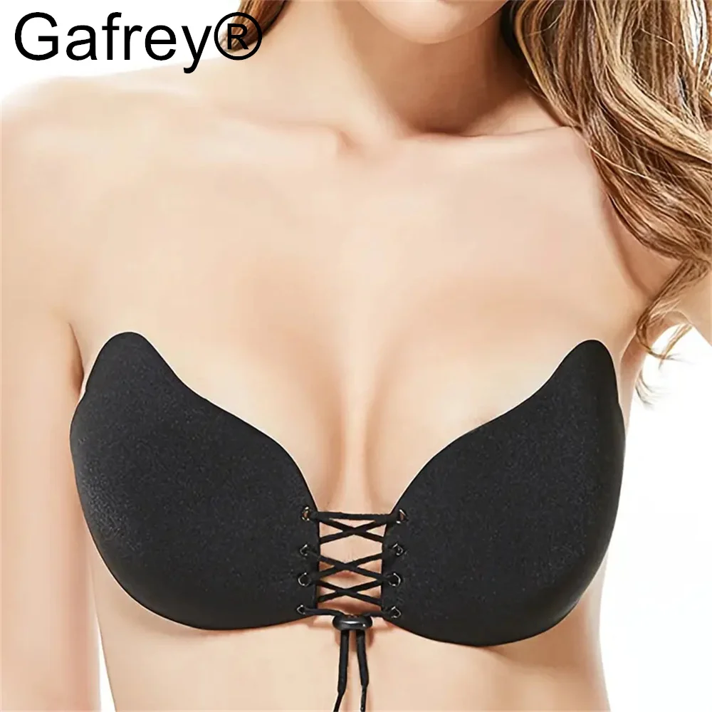 

Women's Breathable Push-Up Silicone Invisible Bra With Lacing Detail, Skin-Friendly Adhesive, Seamless For Strapless Dresses Top