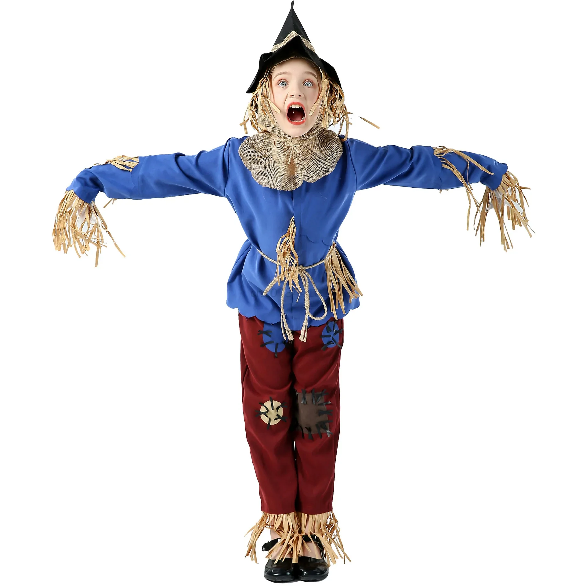 Scarecrow Costume Blue Top Pants Set Halloween Adult Cosplay Costumes Women Disfraz Halloween Para Mujer