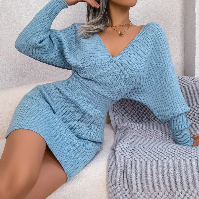 Women's Autumn Winter Dresses Knitted Dresses Batwing Dresses Pencil Skirts Seductive Cross-over V-neck New Comfortable Casual