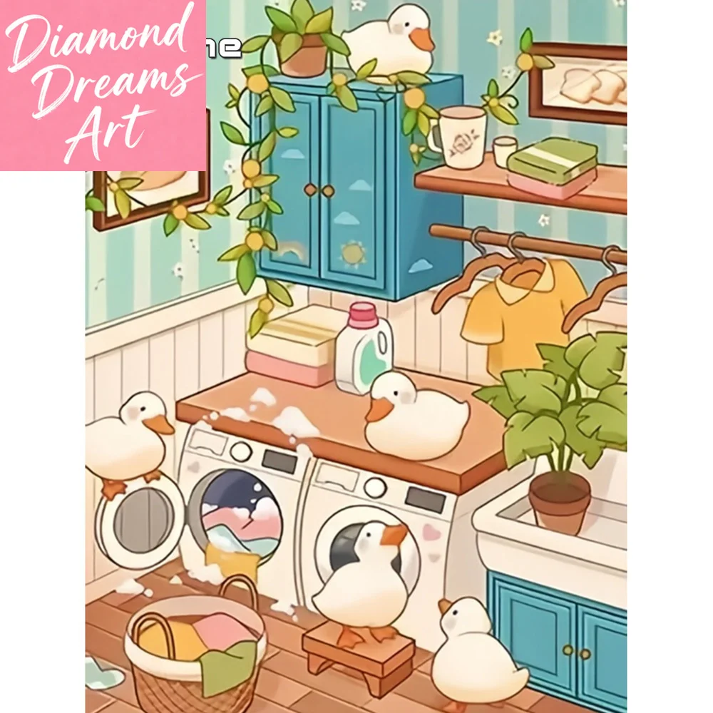Kit de Pintura de Diamantes Redondos sin Marco, Cuadrados Completos, Diseño de Pato, Manualidad de Bordado, Animal de Dibujos Animados, Novedad, Mosaico, Decoración para Baño y Hogar