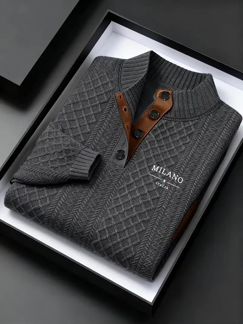 الرجال الخريف الشتاء الوقوف طوق محبوك سترة عارضة ناضجة المألوف في جميع أنحاء منقوشة طاقم الرقبة السترة