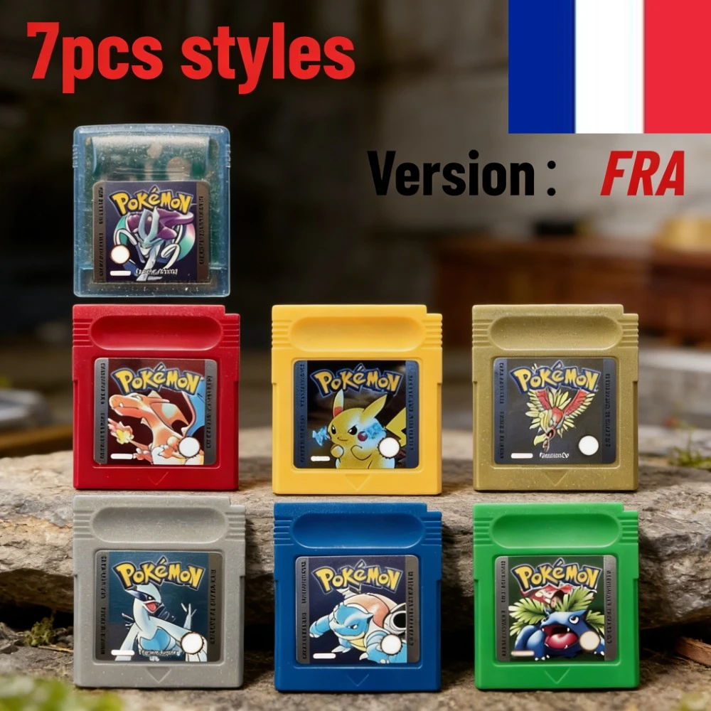 Cartucho de Juego Pokémon GBC en Francés (FRA), 7 Estilos: Cristal, Oro, Plata, Rojo, Verde, Edición Especial Pikachu para Game Boy Color GBA SP