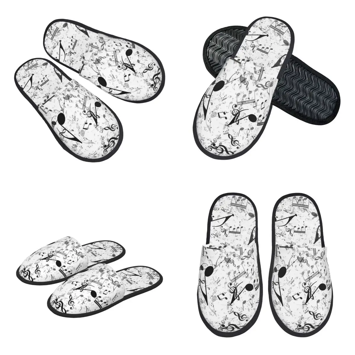 Custom Bass Music Notes Slippers Memory Foam Warm Soft Women House Slipper Indoor Fluffy Shoes