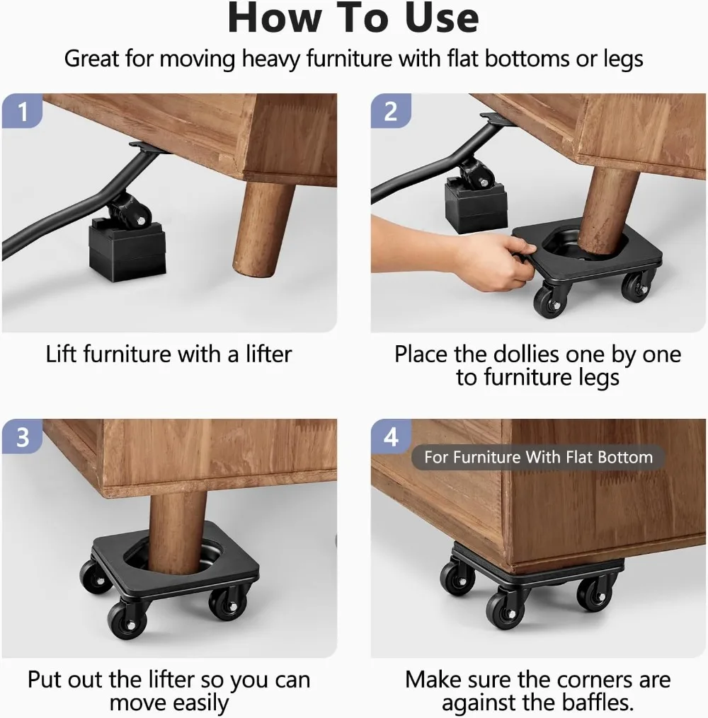 Heavy Duty Furniture Dolly with Anti-Slip Groove Design & Pad for Legged & Flat-Bottom Furniture, 2" Wheels, Supports 1500LBS, Easily Move Piano, Sofa, Table, Cabinet view 6