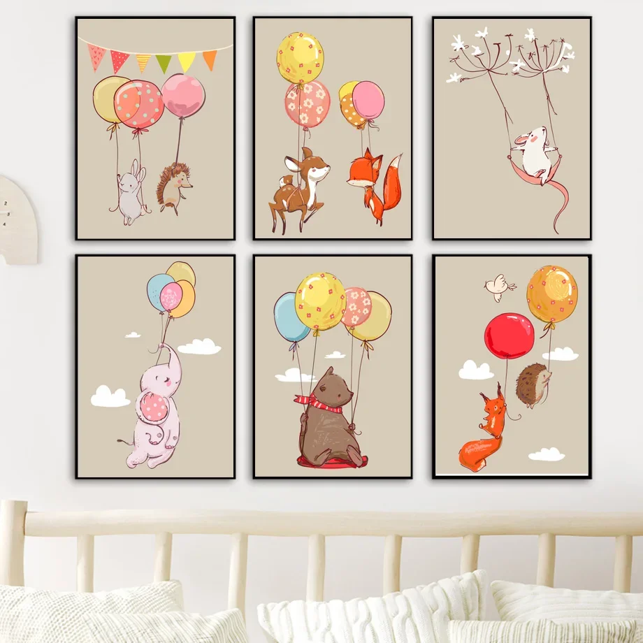 

Nordic Poster Boho Fox Elephant Bear Deer Bunny Fly Balloon Wall Art Print Canvas Painting Nursery Pictures Baby Kids Room Decor