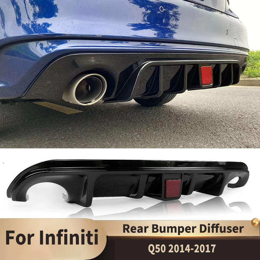 Rear Bumper Lip Diffuser with LED Lamp for Infiniti Q50 2014 2015 2016 2017 Body Kit Spoiler Plate Exhaust Bracket Accessories