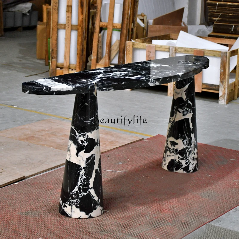 

04French marble entrance table, semi-round, extremely narrow, against the wall, light luxury, high-end entrance table