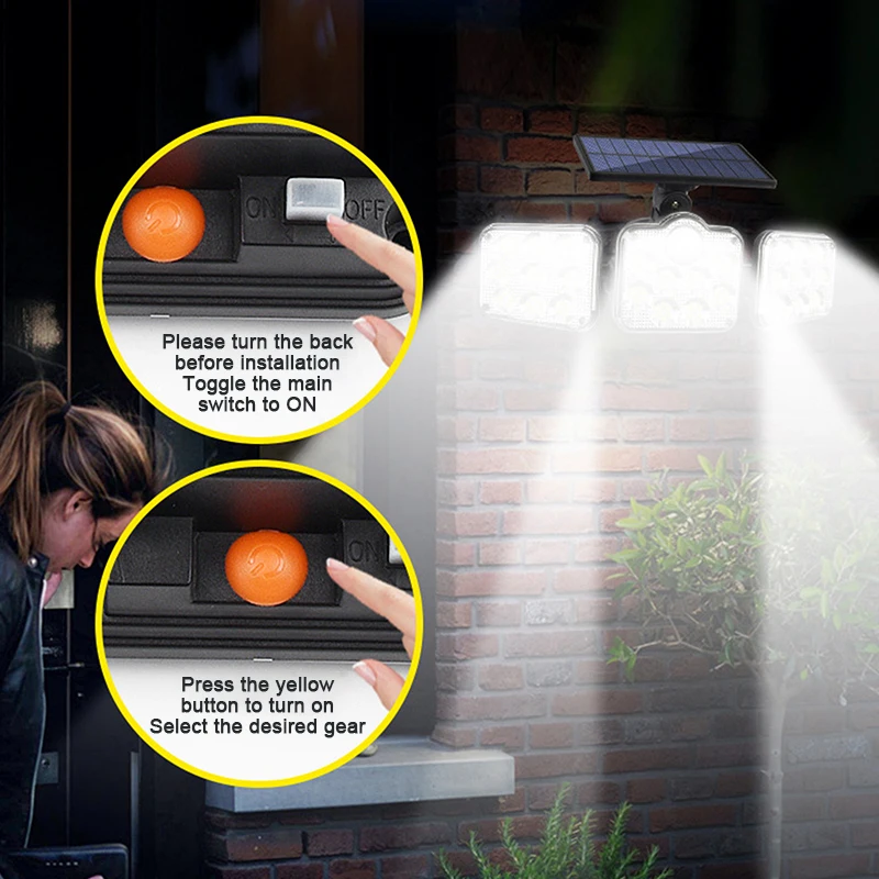 

Solar Light Waterproof Outdoor Indoor Solar Garden Lamp 3 Heads Street Lights Wide Lighting With 3 Modes