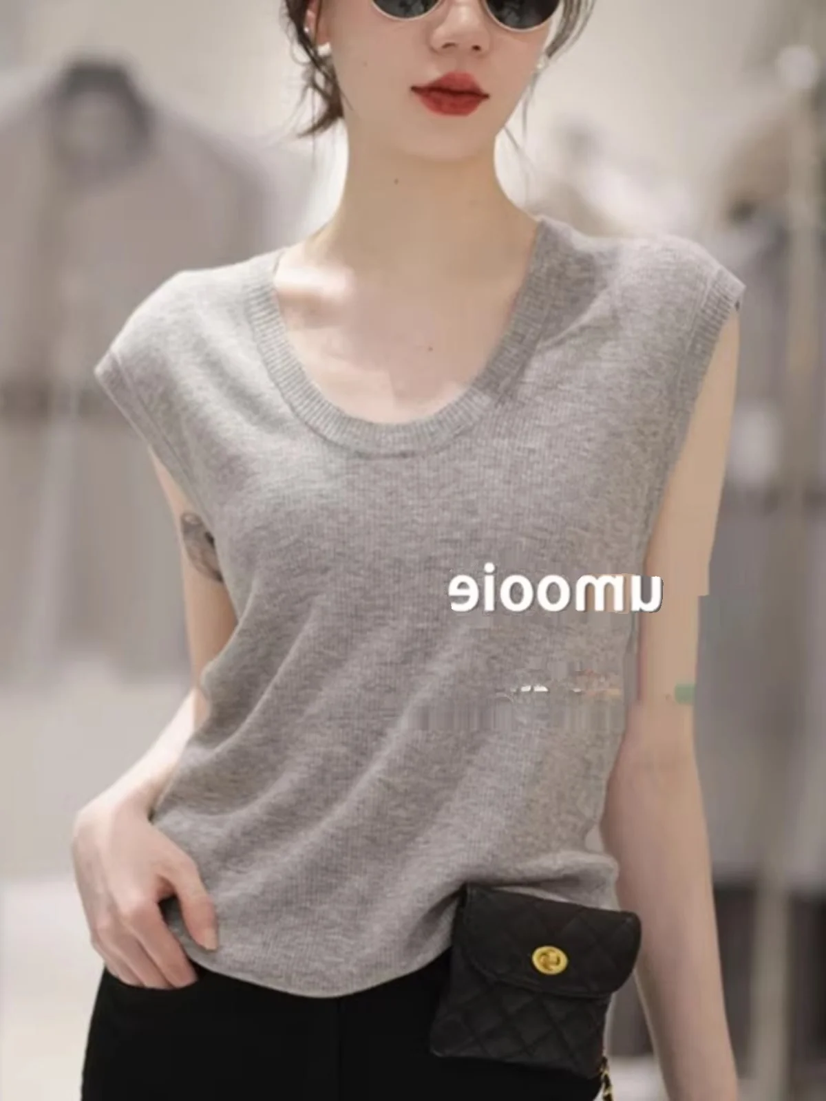 Korean Style Loose Thin Short Sleeve Knitted U-Neck Top Women's Autumn New Base Layer Half Sleeve T-Shirt Shoulder Hugging Sl...