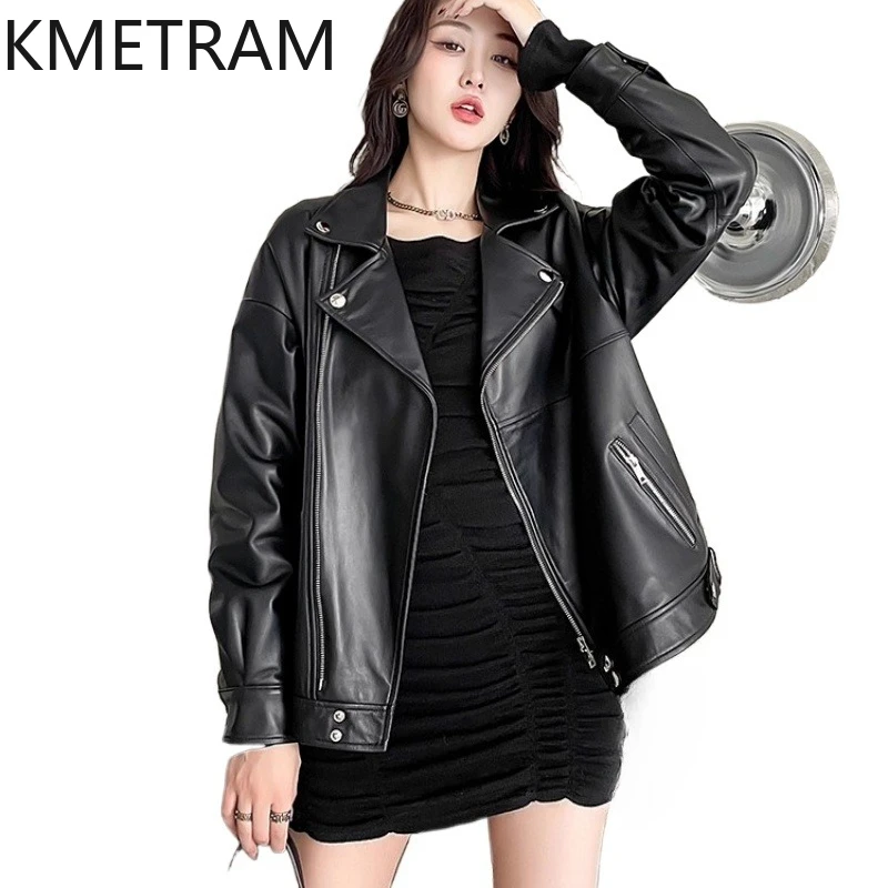 100% Top Layer of Sheepskin Jacket Woman Black Biker Genuine Leather Jackets Women New in Outerwears Fall Clothes 2025 дубленка