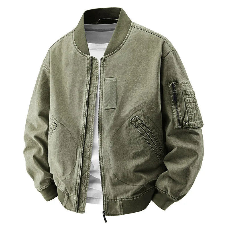 New Fashion Men Spring Casual Trendy Baseball Jackets Quality Male Cotton Versatile Washed Retro Cargo Jackets Tooling Coats 4XL