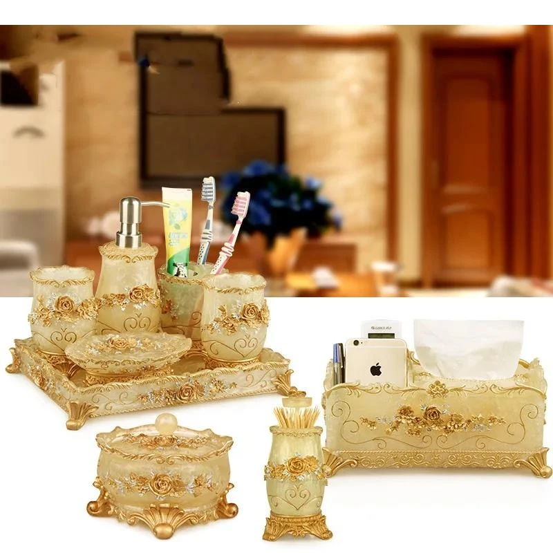 Resin Household Bathroom Set Soap Dispenser Tooth Brush Holder Cup Dish Tray ashtray Toilet Wastebin Storage