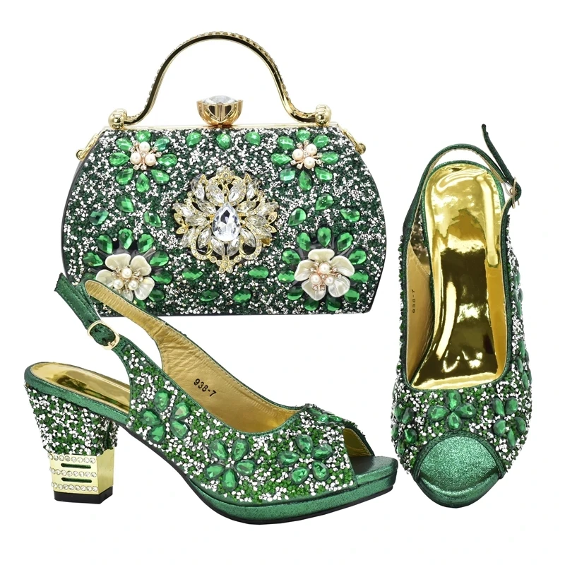 New Fashion Italy Shoes and Bags Set for Woman Full Rhinestone Shoe and Bag for Nigeria Party Italy Heeled Shoes and Platform