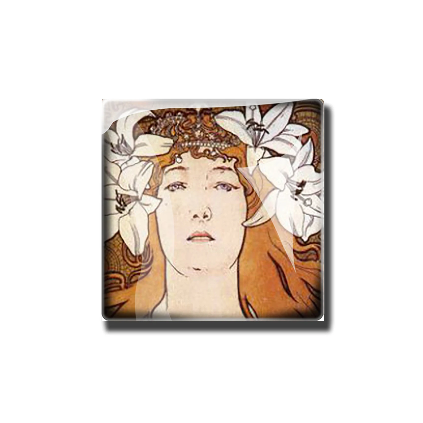 Alphonse Maria Mucha Painting Series Square Glass Refrigerator Sticker Magnetic Home Decoration Art Style Painting Enthusiasts