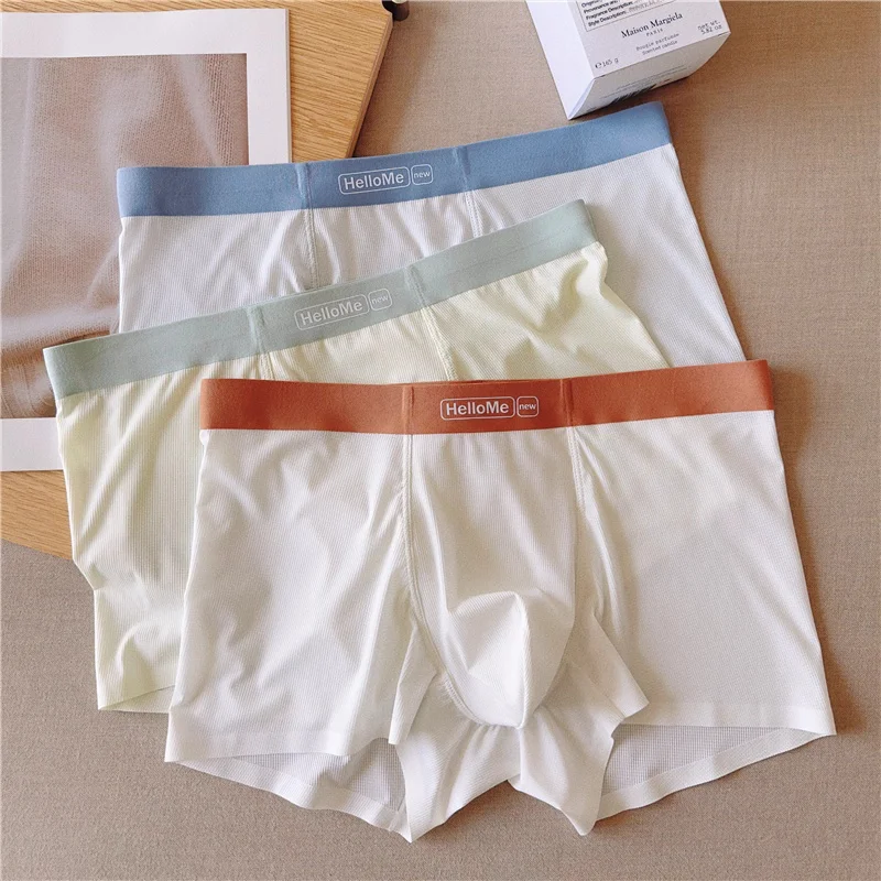 3pcs Boxer Shorts Men's Solid Color Underwear Breathable Underpants Sexy Thin Panties U Convex Lingerie Men Panties L-3XL