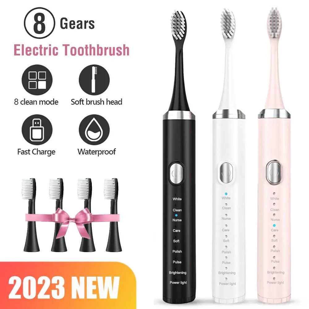 

Electric Sonic Toothbrush USB Rechargeable Adult 360 Days Long Battery Life with 4 Replacement Heads Gift