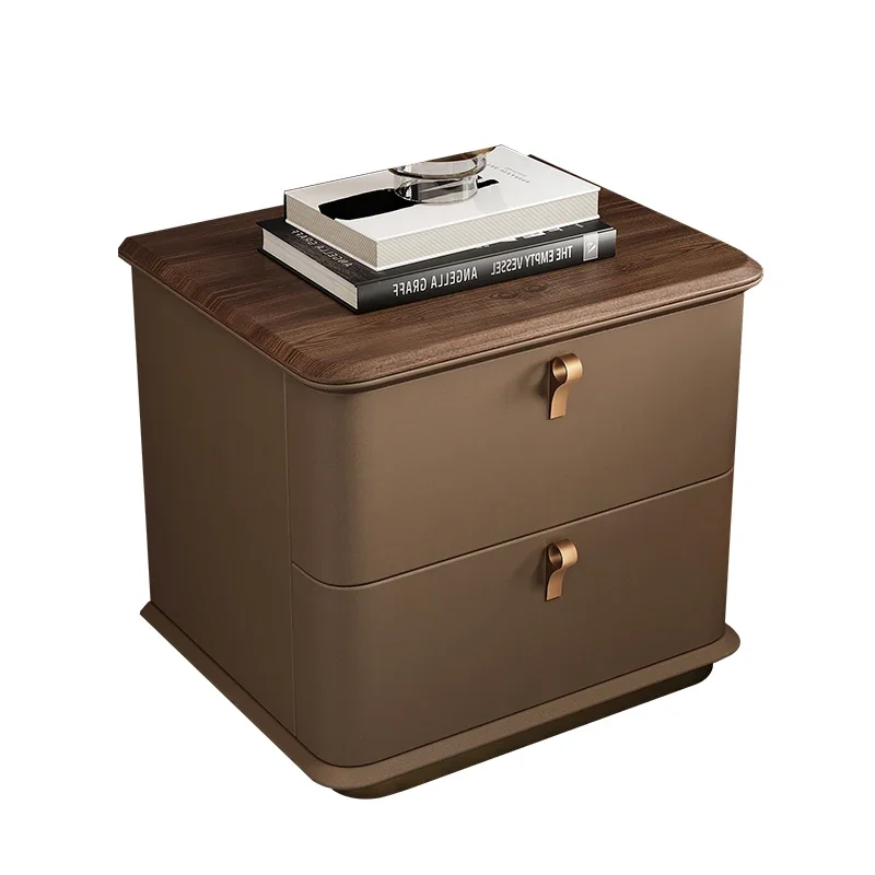 Y high-end microfiber leather solid wood small apartment cabinet, bedside table, minimalist bedroom two bucket bedside cabinet