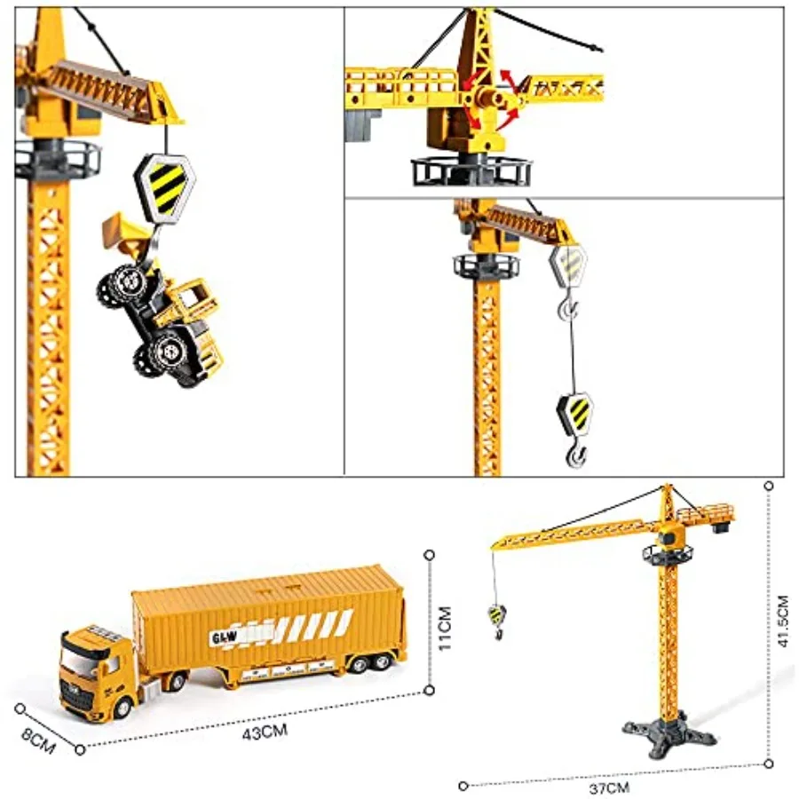 Alloy Construction Trucks Vehicle Toys for Kids Sounds Lights Effects Take Apart Container,Crane,Excavator Trucks,Cement Mixer,D