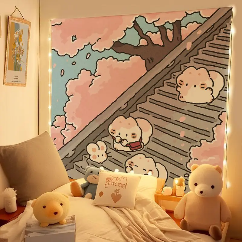 VIKAMA Cartoon Cloud Stall Hand-Painted Tapestry Wall Decoration Living Room Background Wall Room Decoration Home Decoration