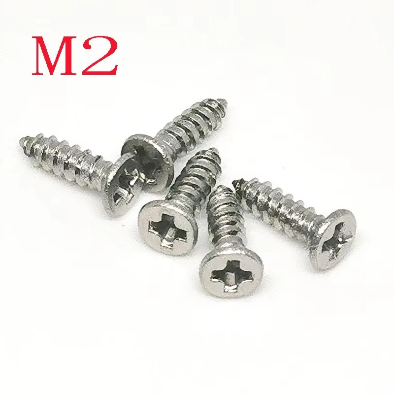 50/100 Uds M2 304 Acero inoxidable ultrafino Cruz Phillips Ultra fino bajo cabeza de oblea plana tornillo de madera autorroscante