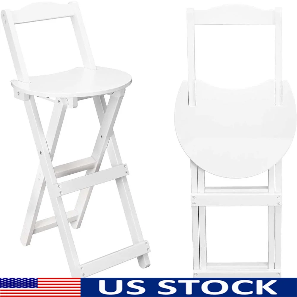 

Folding Bar Stool with Backrest and Footrest Portable Tall Chair Kitchen Counter Dining Outdoor Parties Easy Storage