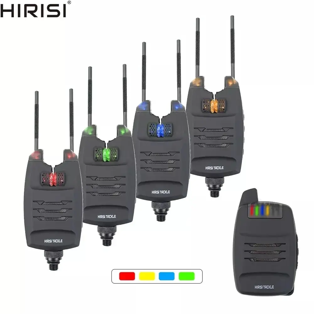 Hirisi 1+4 Carp Fishing Alarm Set Sounds and LED Alarming Wireless Fishing Bite Indicator Electronic with Snag Ear Bar B1228