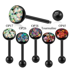 1Piece Opal Stone Tongue Barbell Black Plated Stainless Steel Fashion Tongue Piercing Rings Jewelry 14G