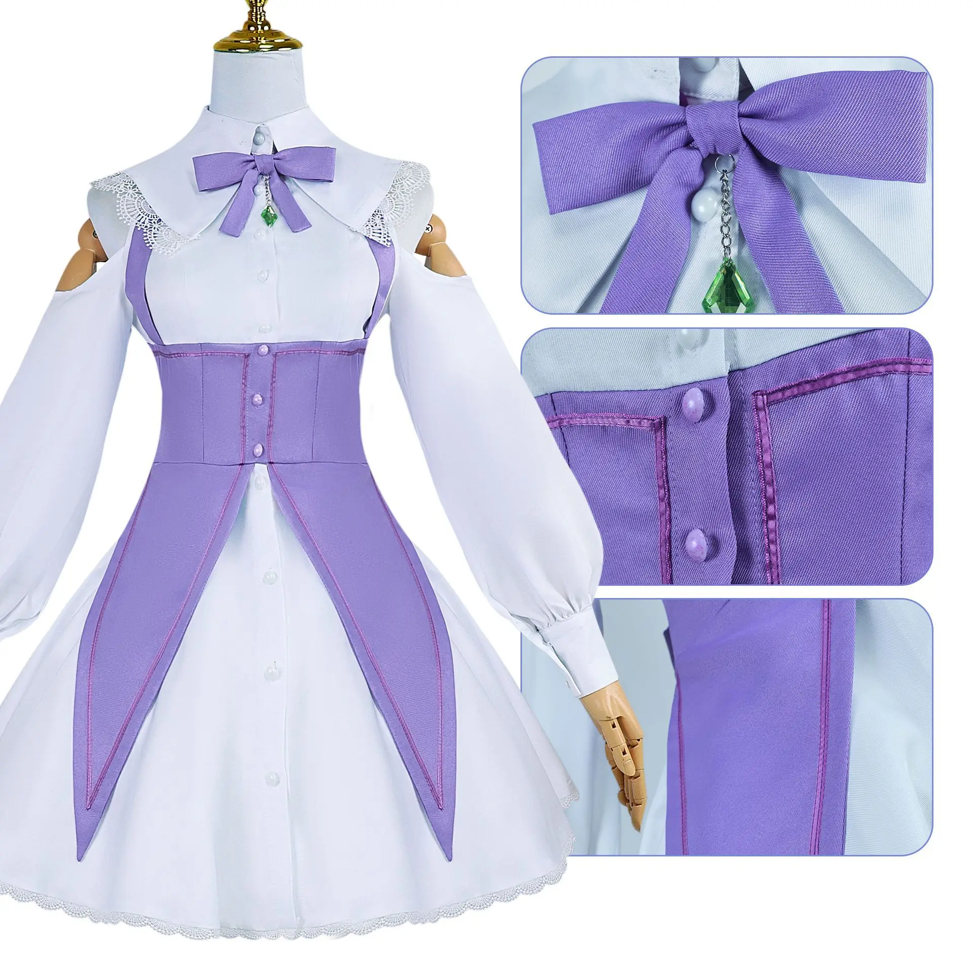 Re Zero Cosplay Anime para meninas, Kara Hajimeru, Isekai Seikatsu, Emilia, Lolita, Halloween Party, Trajes de RPG, Vestido para adulto