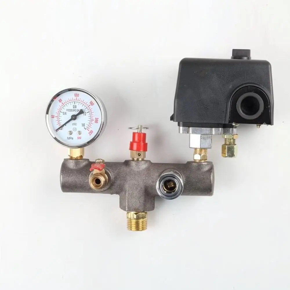Universal Air Compressor 6 Way Manifold Bracket Cast Iron Base Connector For Pressure Switch Air Pump System