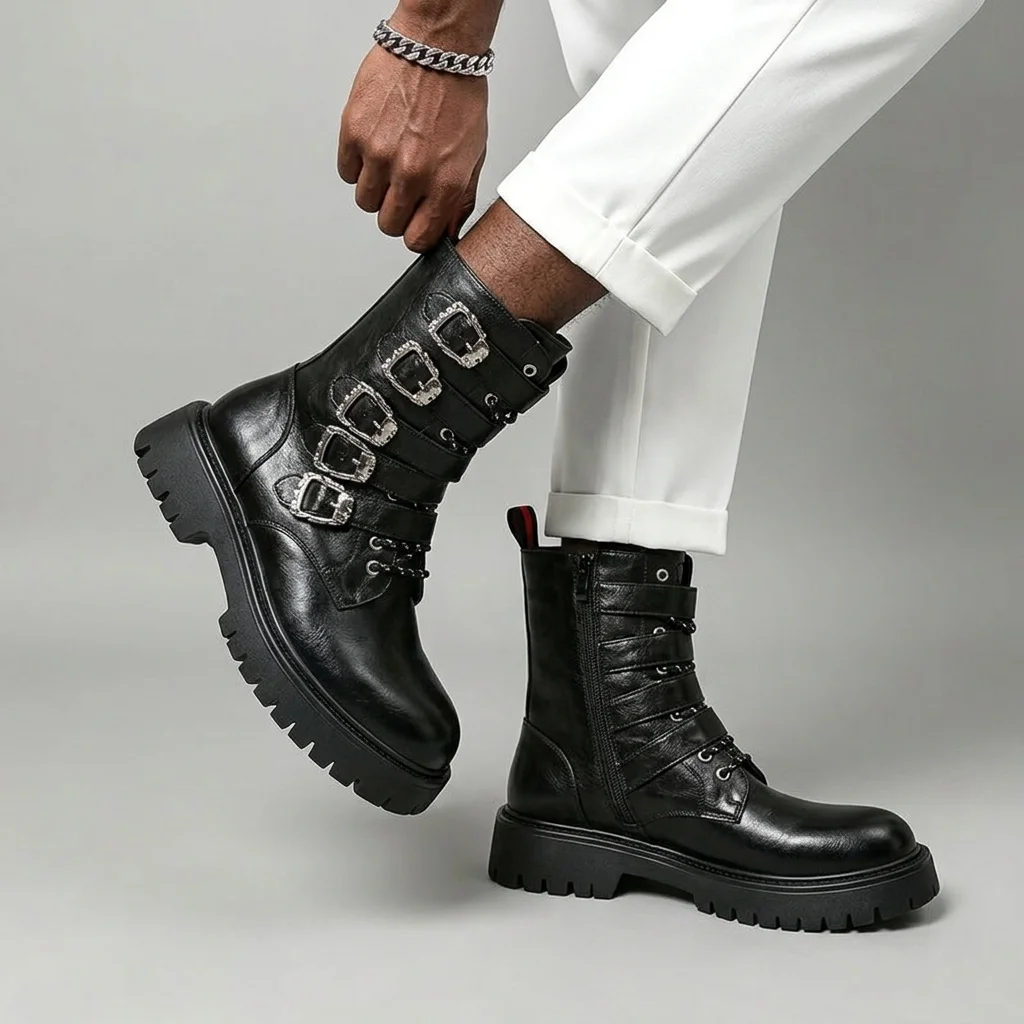 Luxury Brand Men's Comfortable Long Barreled Motorcycle Boots Outdoor Classic Men's Fashion Platform Sole Pointed Knight Boots