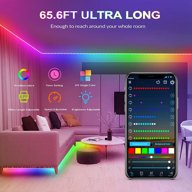 Imagem -05 - Rgb Conduziu a Fita Conduzida Flexível da Tira 10m 15m 20m 12v Rgb da Luz de Tira 5050 Ws2811 com Controlador da Música de Wifi Bluetooth