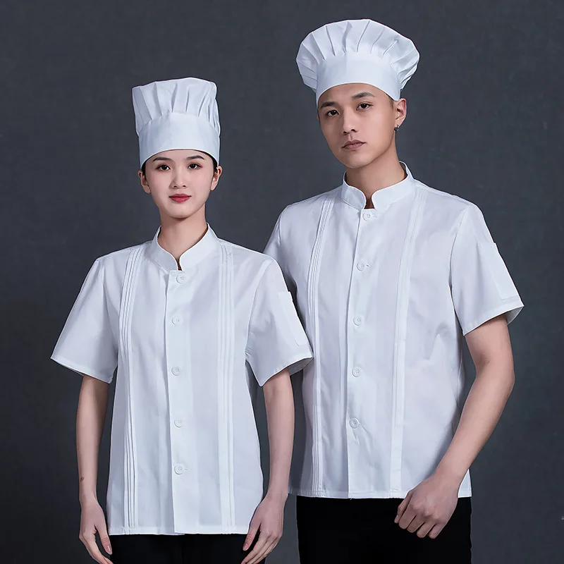 Catering Restaurant Work Clothes Men's and Women's Breathable plus Size Kitchen Canteen Short Sleeve Chef Uniform W