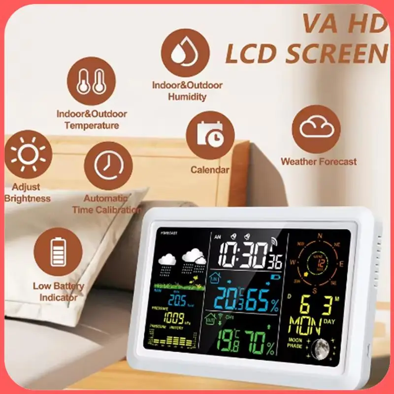 

AA89-Weather Station With Outdoor Sensor VA LCD Screen Weather Station Wind Speed And Direction Moon Phase EU PLUG