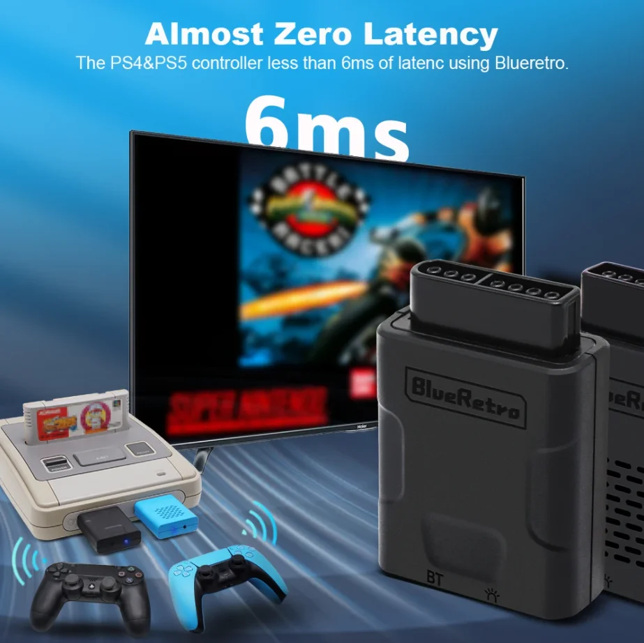 ใหม่ BlueRetro Wireless Controller อะแดปเตอร์สําหรับ SNES SFC คอนโซลสนับสนุน PS4 PS5 Switch Pro Switch Xbox One S Controller