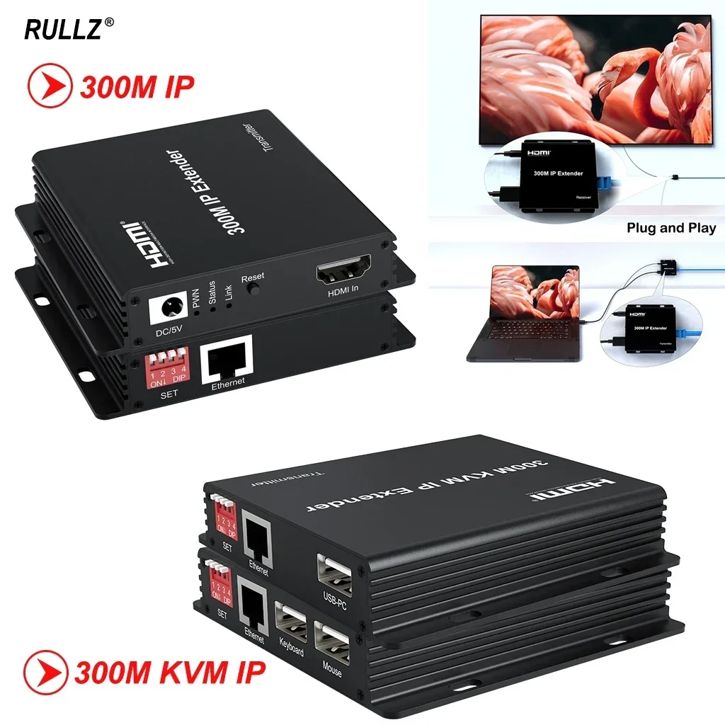 300M HDMI IP Extender Over Cat5e Cat6 Rj45 Ethernet Cable Video Transmitter Receiver Vs 300m KVM IP Extender for Keyboard Mouse