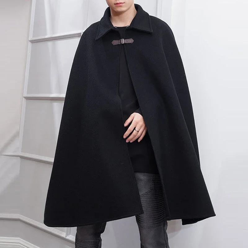 

Fashion Men Cloak Coats Lapel Solid Color One Button Cape Trench Streetwear 2023 Casual Male Overcoats Ponchose S-5XL