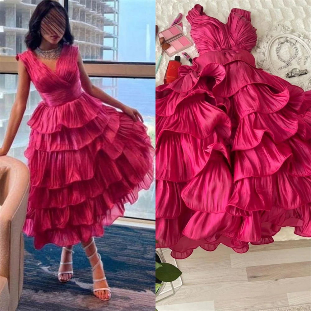 Maßgeschneidertes Modisches V-Ausschnitt Ballkleid Quinceanera Mehrlagiges Blumen-Chiffon Abendkleid für besondere Anlässe Vestidos de Graduación – Detail 2
