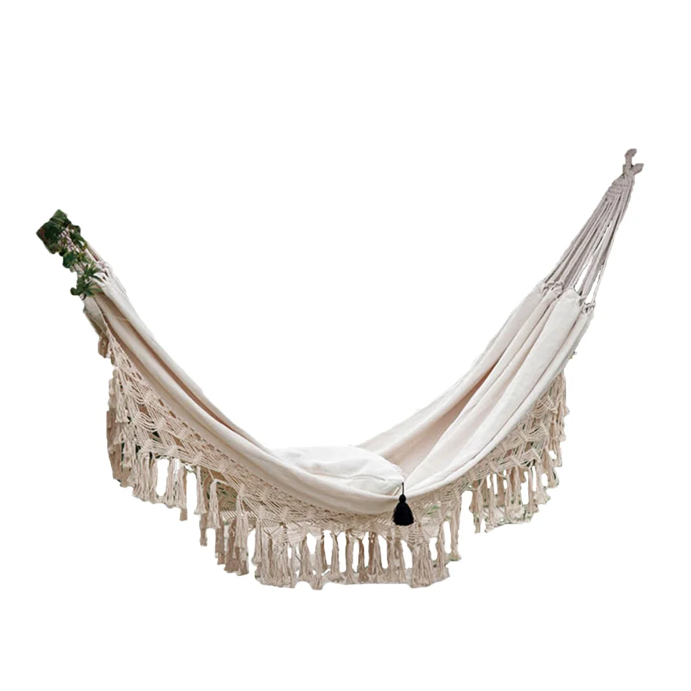 

Double Outdoor Canvas Tassel Hammock Double People Swing Sleeping Bed for Camping Travel Camping Hammock Swing Sleeping Bed