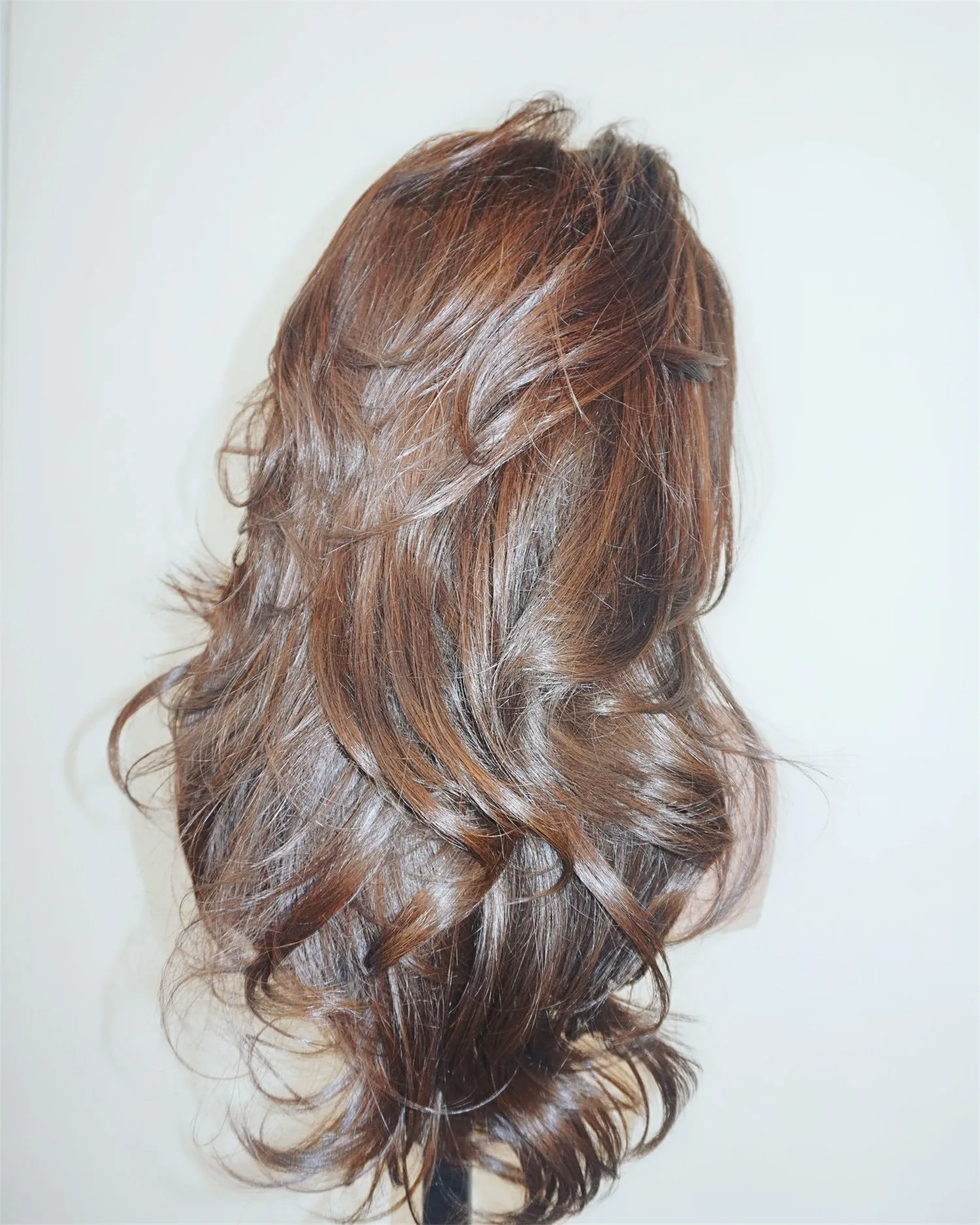 Slightly Wave High Quality Synthetic Lace Wig Free Part Chocolate Brown Ombre Glueless 13*4 HD Wigs for Women Daily Party Wear