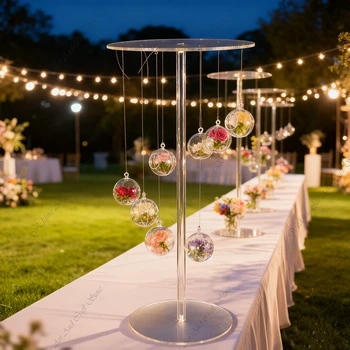 10pcs f30 80-120cm Party Decoration Clear Acrylic Flower Stand with Hanging Ball Geometric Cake Stand Wedding Centerpiece ivy426