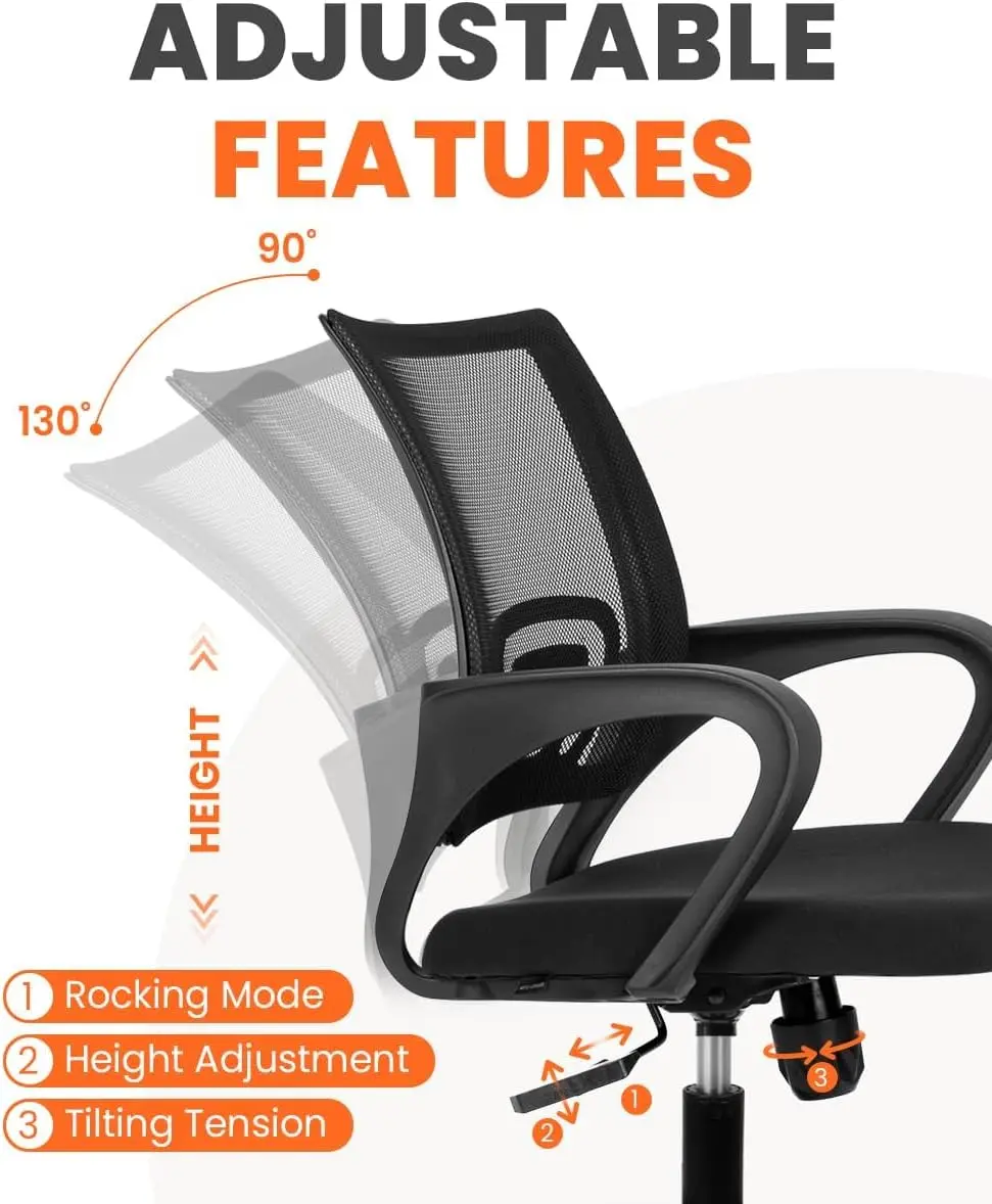 Office Desk Computer Chair Ergonomic Mesh Gaming Mid Back Seat with Comfy Lumbar Support Adjustable