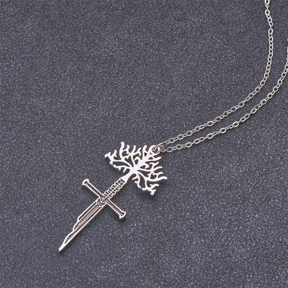 Innovative Tree of the Gondor the Lord Narsil Necklace the Rings Power Flame of the West Metal Broken Sword Pendant - Image 4
