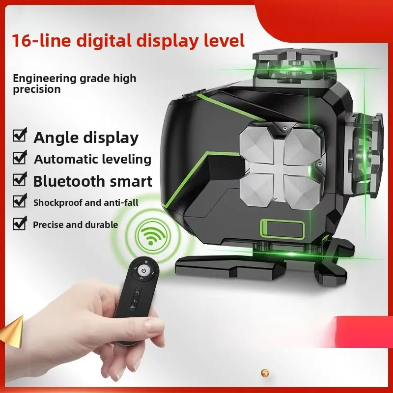 Outdoor Green Laser Level, High Precision, 12/16 Lines, Wall-Mounted Angle, Fine Laser Beam