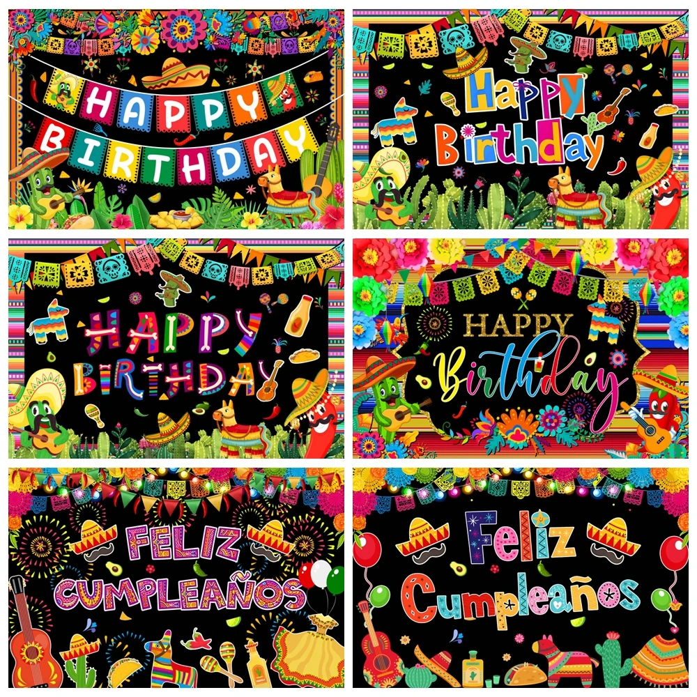 

Mexican Fiesta Themed Happy Birthday Backdrop Mexico Cinco De Mayo Party Decorations Carnival Supplies Photo Booth Background