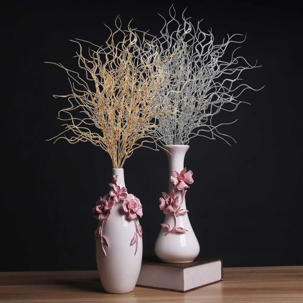 Artificial Plastic Branch Fake Foliage Plant Tree Branch Wedding Party Home Decor Coral Flower Branches Bouquet Gold And Silver