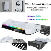 Soporte de pared con cargador de controlador Dual, soporte de cargador colgante de pared de Metal ligero RGB para PS5 y PS5, disco delgado y versión Digital