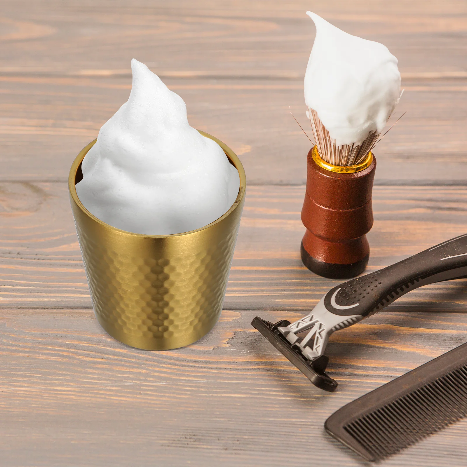 وعاء الحلاقة من الفولاذ المقاوم للصدأ 175 مللي للرجال، وعاء حلاقة معدني متين وقابل لإعادة الاستخدام، كوب صابون الحلاقة المنزلي #5