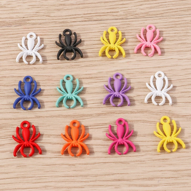 Tusember 10 Stück süße bunte Spinnen-Charms für handgefertigte Schmuckherstellung, Halskette, Ohrringe, Halloween-Charms, Anhänger, DIY-Handwerk – Detail 2