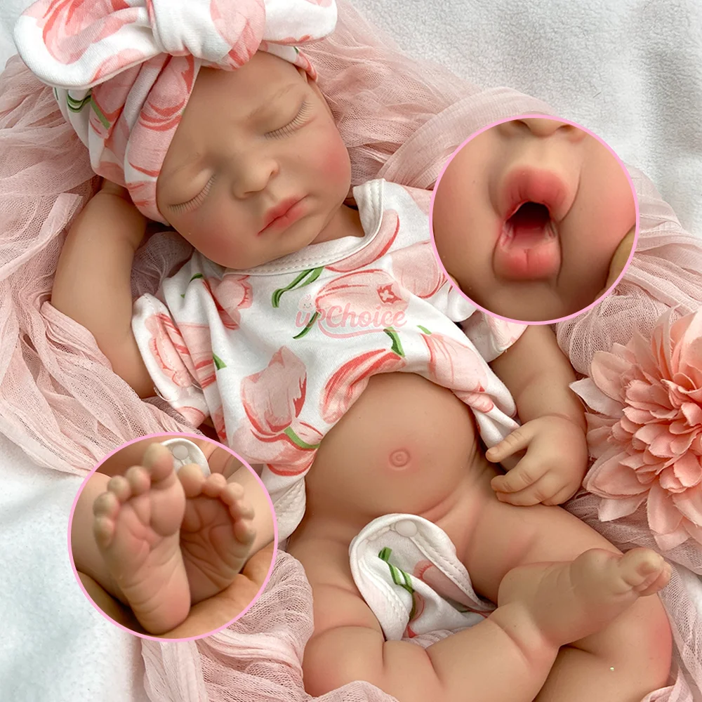 Open Mouth 17" Silicone Reborn Baby Doll Painted DIY Realistic Newborn Bebe Preemie Muñeca For Christmas Doll Collectors Toy