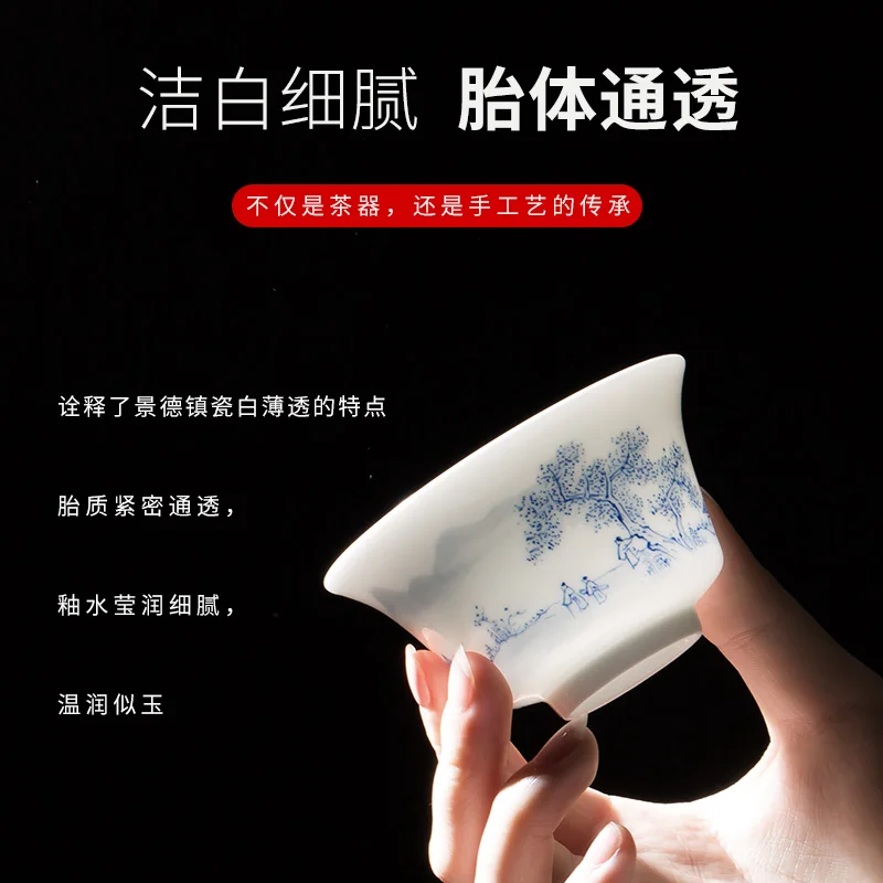 Hand-Painted Mini Small Tureen Blue and White Porcelain Tea Brewing Bowl Tea Cup Ceramic Rock Tea Trial Tea Gaiwan